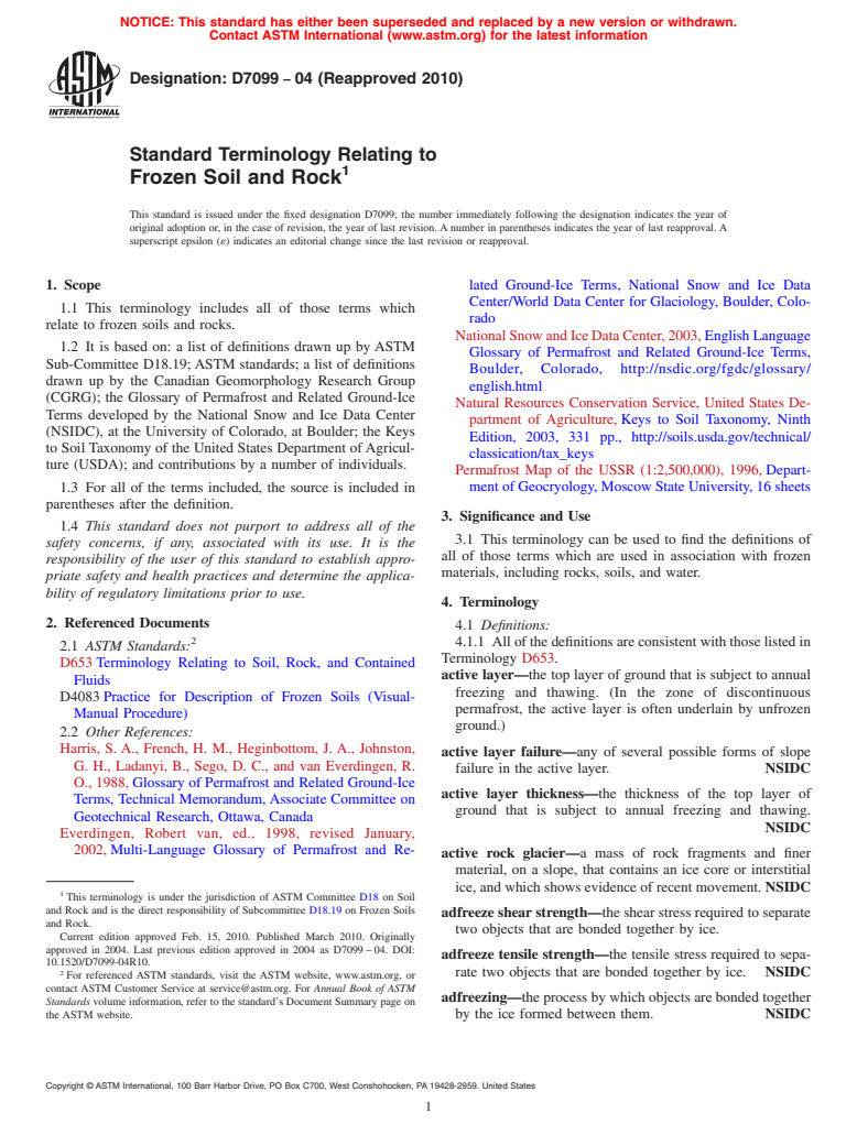 ASTM D7099-04(2010) - Standard Terminology Relating to Frozen Soil and Rock