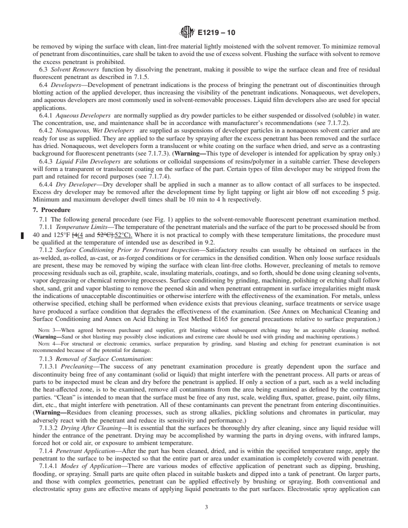 REDLINE ASTM E1219-10 - Standard Practice for Fluorescent Liquid Penetrant Testing Using the Solvent-Removable Process