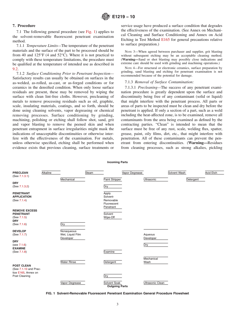 ASTM E1219-10 - Standard Practice for Fluorescent Liquid Penetrant Testing Using the Solvent-Removable Process