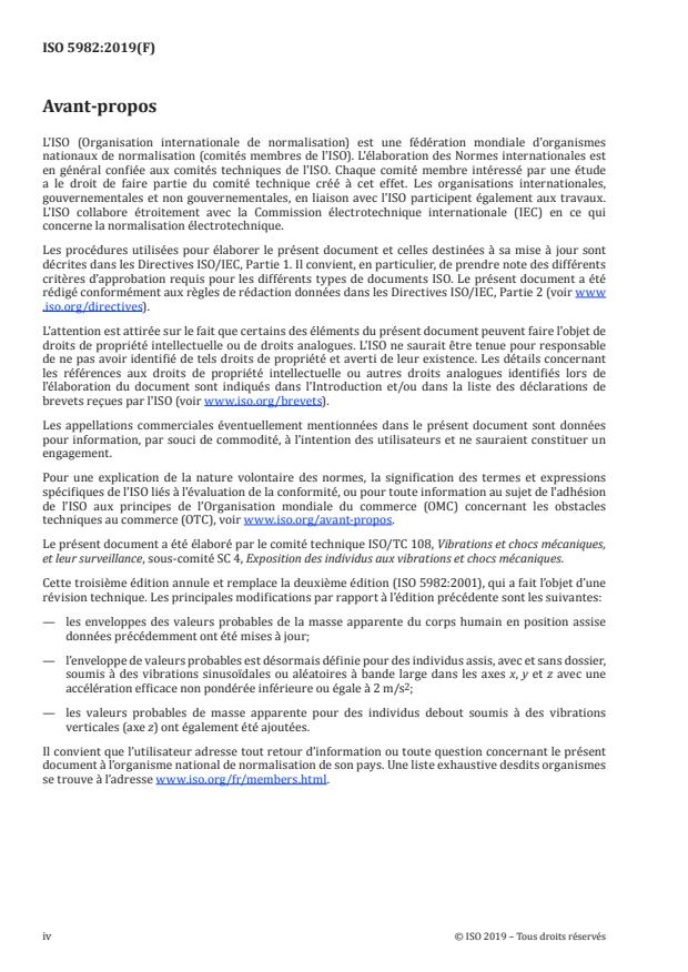 ISO 5982:2019 ISO 5982:2019 - Vibrations et chocs mécaniques -- Enveloppes de valeurs probables caractérisant la réponse biodynamique d'individus soumis a des vibrations globales du corps - Page 4 preview