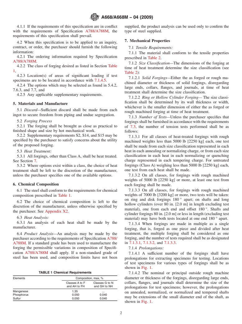 ASTM A668/A668M-04(2009) - Standard Specification for Steel Forgings, Carbon and Alloy, for General Industrial Use