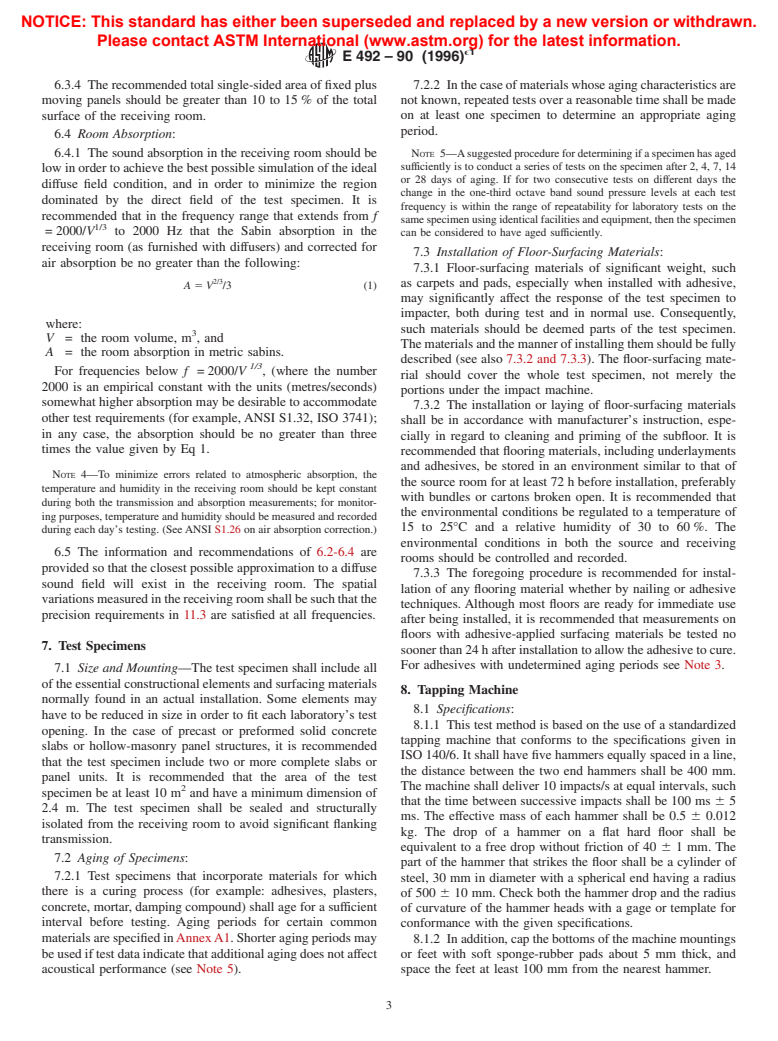 ASTM E492-90(1996)e1 - Standard Test Method for Laboratory Measurement of Impact Sound Transmission Through Floor-Ceiling Assemblies Using the Tapping Machine