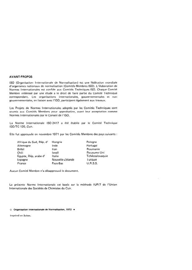 ISO 2417:1972 ISO 2417:1972 - Cuir -- Détermination de l'absorption d'eau - Page 2 preview