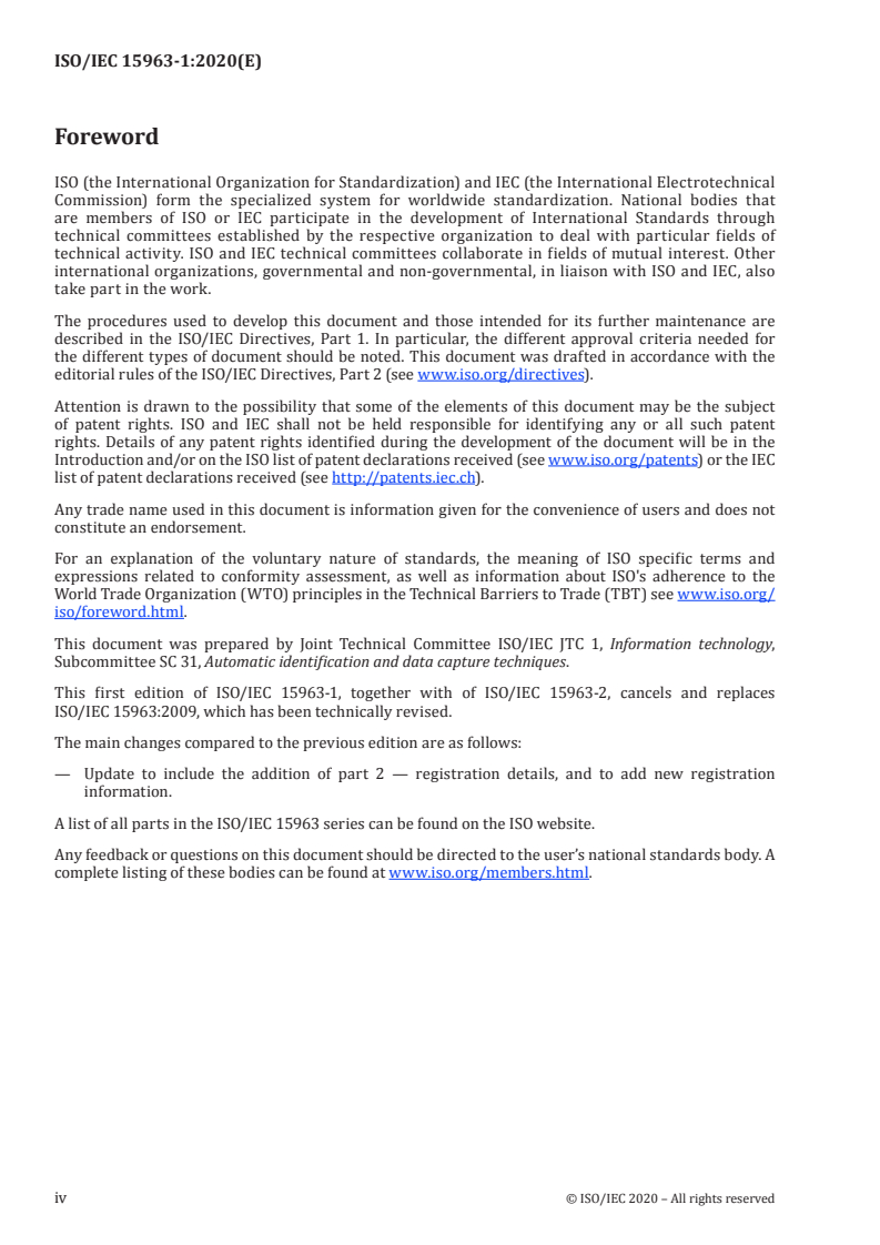 ISO/IEC 15963-1:2020 ISO/IEC 15963-1:2020 - Information technology — Radio frequency identification for item management — Part 1: Unique identification for RF tags numbering systems
Released:3/18/2020 - Page 4 preview