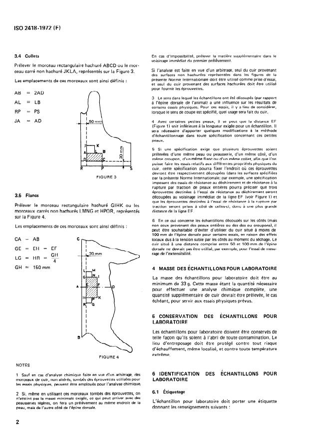 ISO 2418:1972 ISO 2418:1972 - Cuir -- Échantillons pour laboratoire -- Emplacement et identification - Page 4 preview