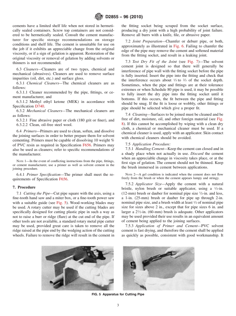 ASTM D2855-96(2010) - Standard Practice for Making Solvent-Cemented Joints with Poly(Vinyl Chloride) (PVC) Pipe and Fittings