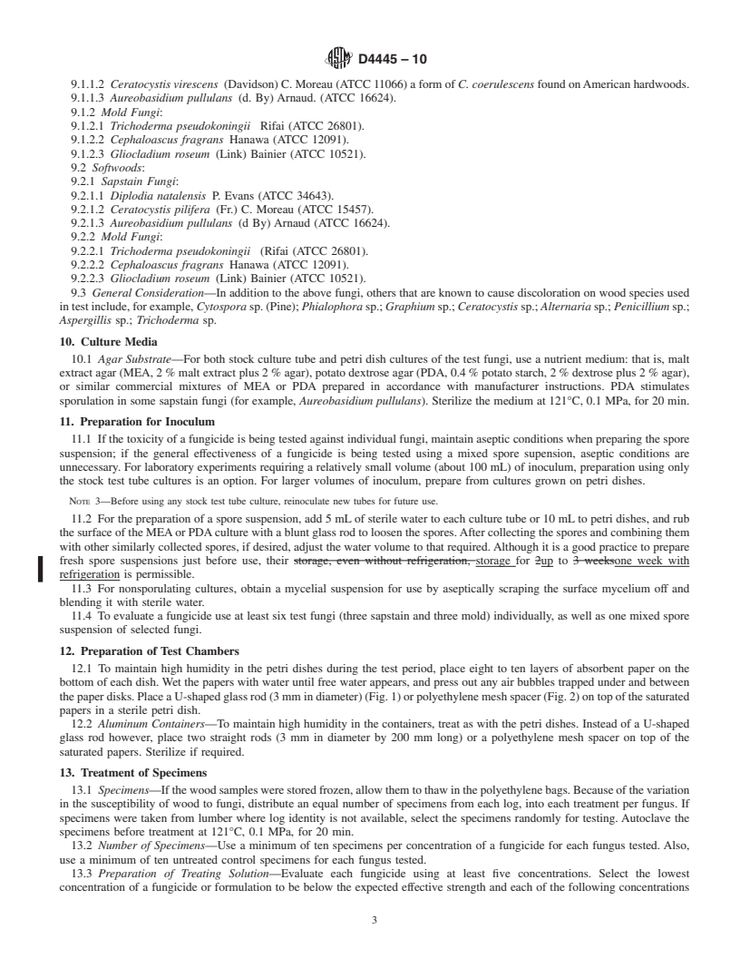 REDLINE ASTM D4445-10 - Standard Test Method for Fungicides for Controlling Sapstain and Mold on Unseasoned Lumber (Laboratory Method)