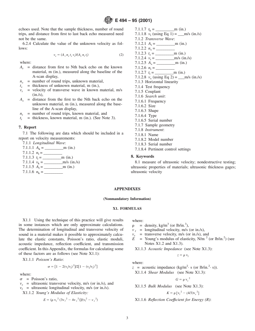 ASTM E494-95(2001) - Standard Practice for Measuring Ultrasonic Velocity in Materials