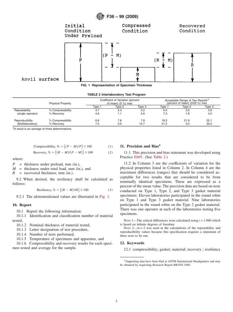 ASTM F36-99(2009) - Standard Test Method for Compressibility and Recovery of Gasket Materials