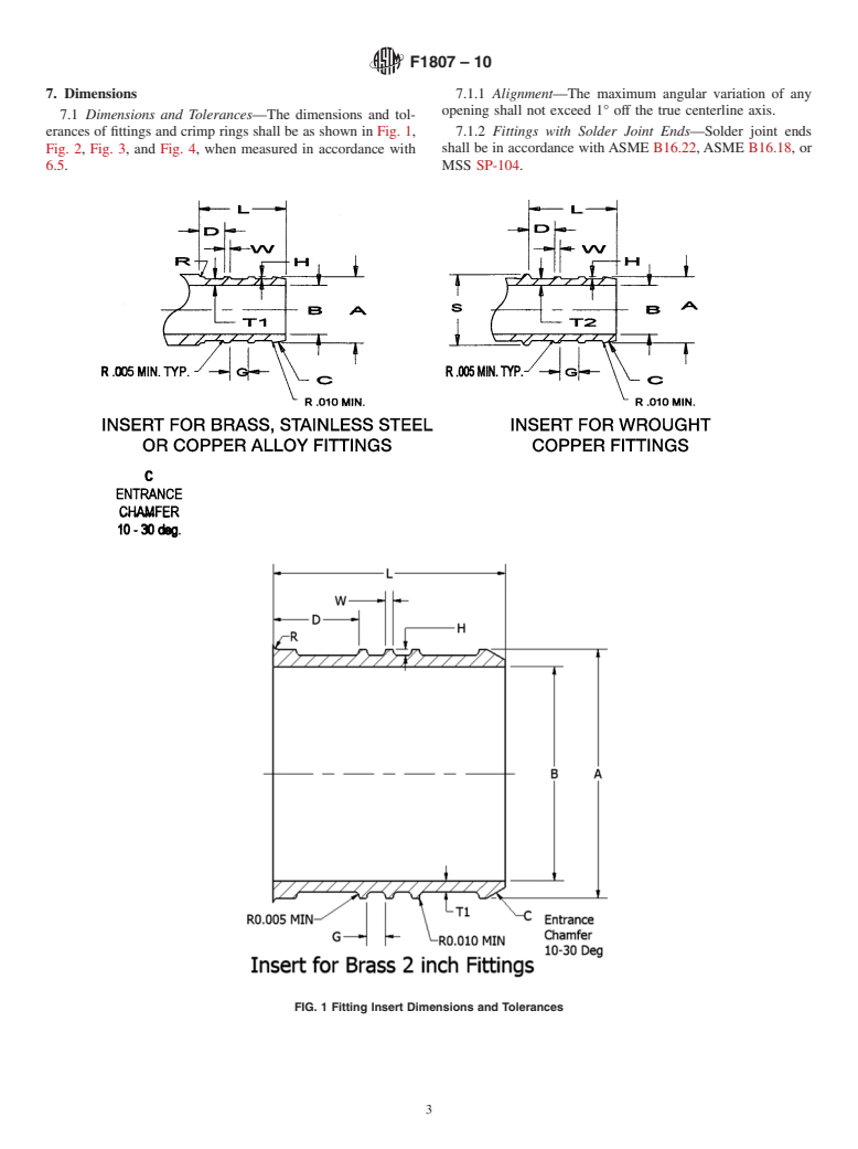 ASTM F1807-10 - Standard Specification for  Metal Insert Fittings Utilizing a Copper Crimp Ring for SDR9 Cross-linked Polyethylene (PEX) Tubing and SDR9 Polyethylene of Raised Temperature (PE-RT) Tubing