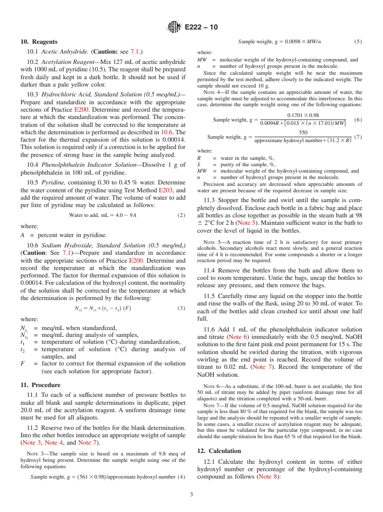 ASTM E222-10 - Standard Test Methods for Hydroxyl Groups Using Acetic Anhydride Acetylation