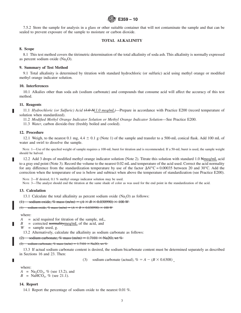 REDLINE ASTM E359-10 - Standard Test Methods for Analysis of Soda Ash (Sodium Carbonate)