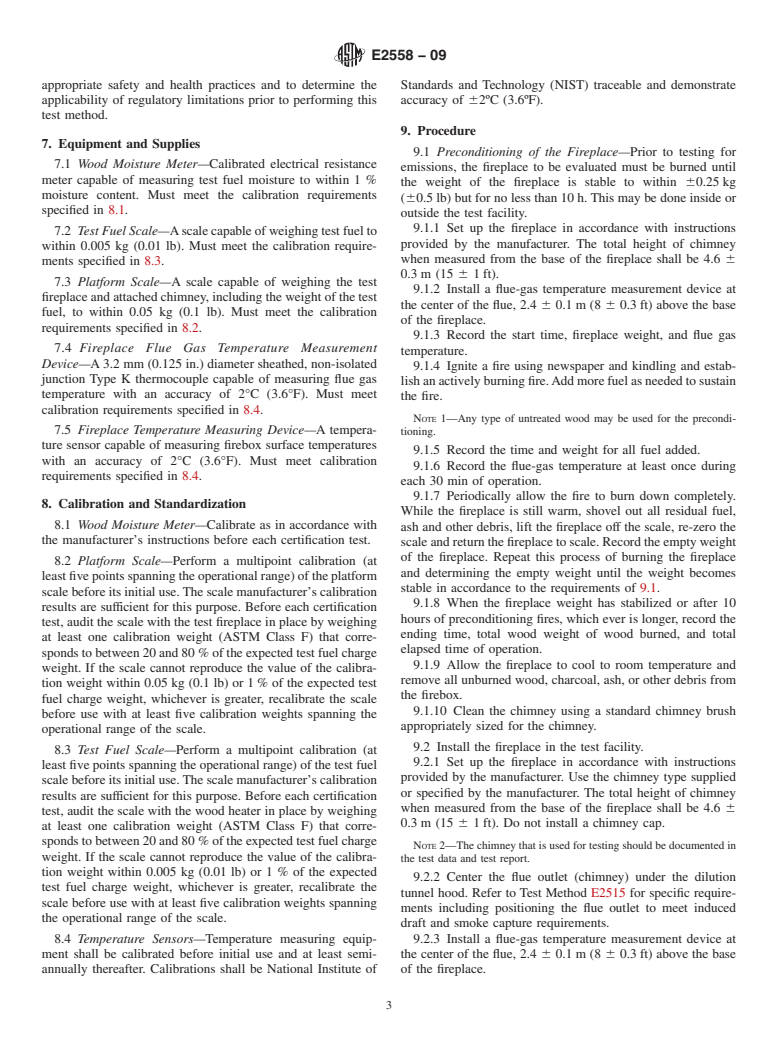 ASTM E2558-09 - Standard Test Method for Determining Particulate Matter Emissions from Fires in Low Mass Wood-Burning Fireplaces