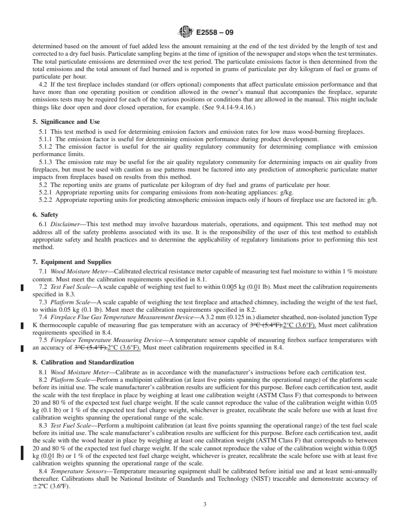 REDLINE ASTM E2558-09 - Standard Test Method for Determining Particulate Matter Emissions from Fires in Low Mass Wood-Burning Fireplaces