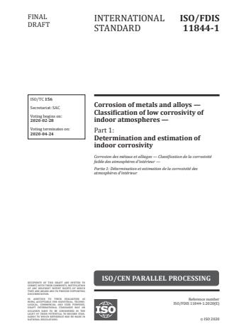 ISO 11844-1:2020 - Corrosion of metals and alloys -- Classification of low corrosivity of indoor atmospheres