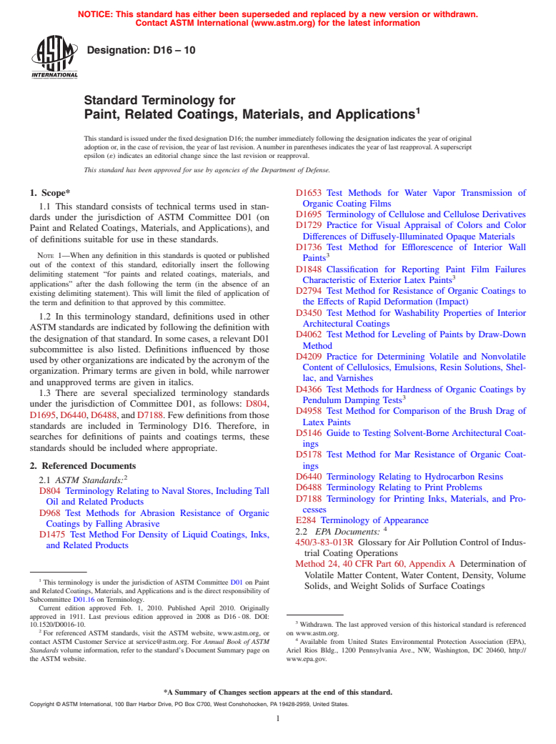 ASTM D16-10 - Standard Terminology for  Paint, Related Coatings, Materials, and Applications