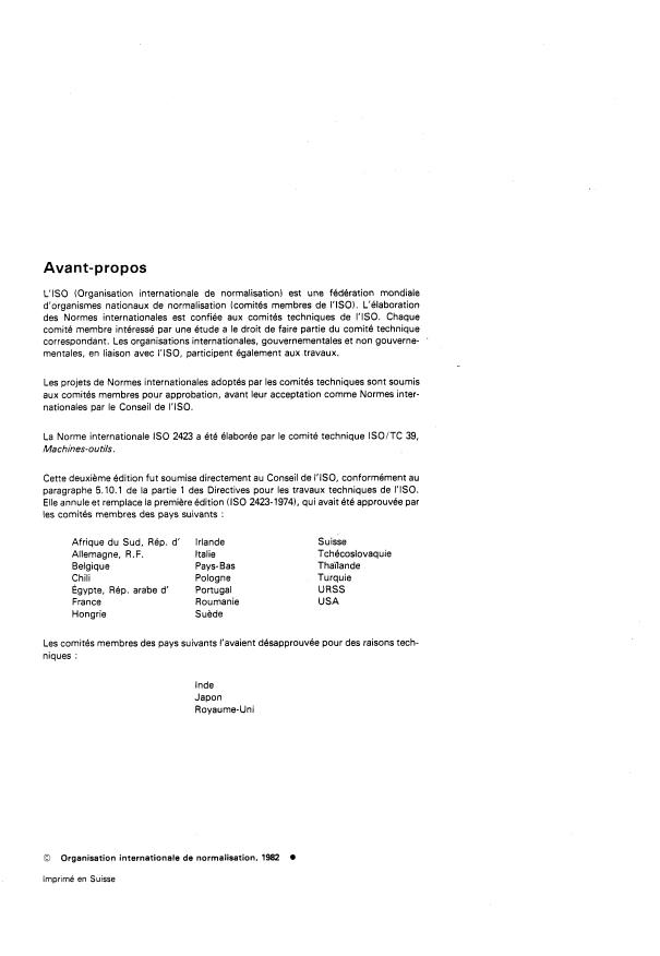ISO 2423:1982 ISO 2423:1982 - Conditions de réception des machines a percer radiales a bras mobile en hauteur -- Contrôle de la précision - Page 2 preview