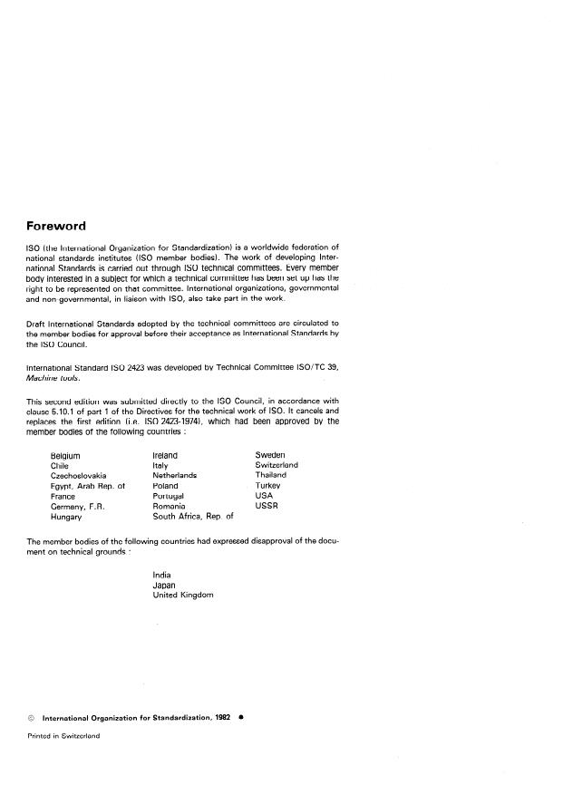ISO 2423:1982 ISO 2423:1982 - Acceptance conditions for radial drilling machines with the arm adjustable in height -- Testing of accuracy - Page 2 preview
