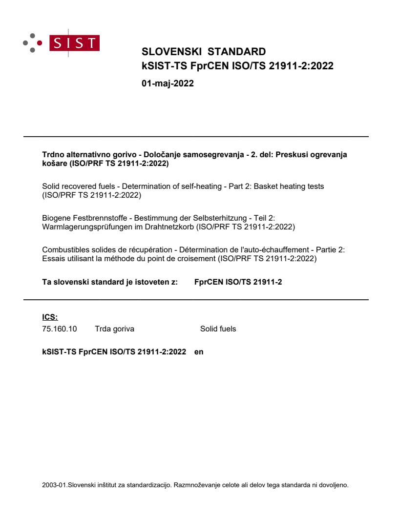 kTS FprCEN ISO/TS 21911-2:2022 - BARVE