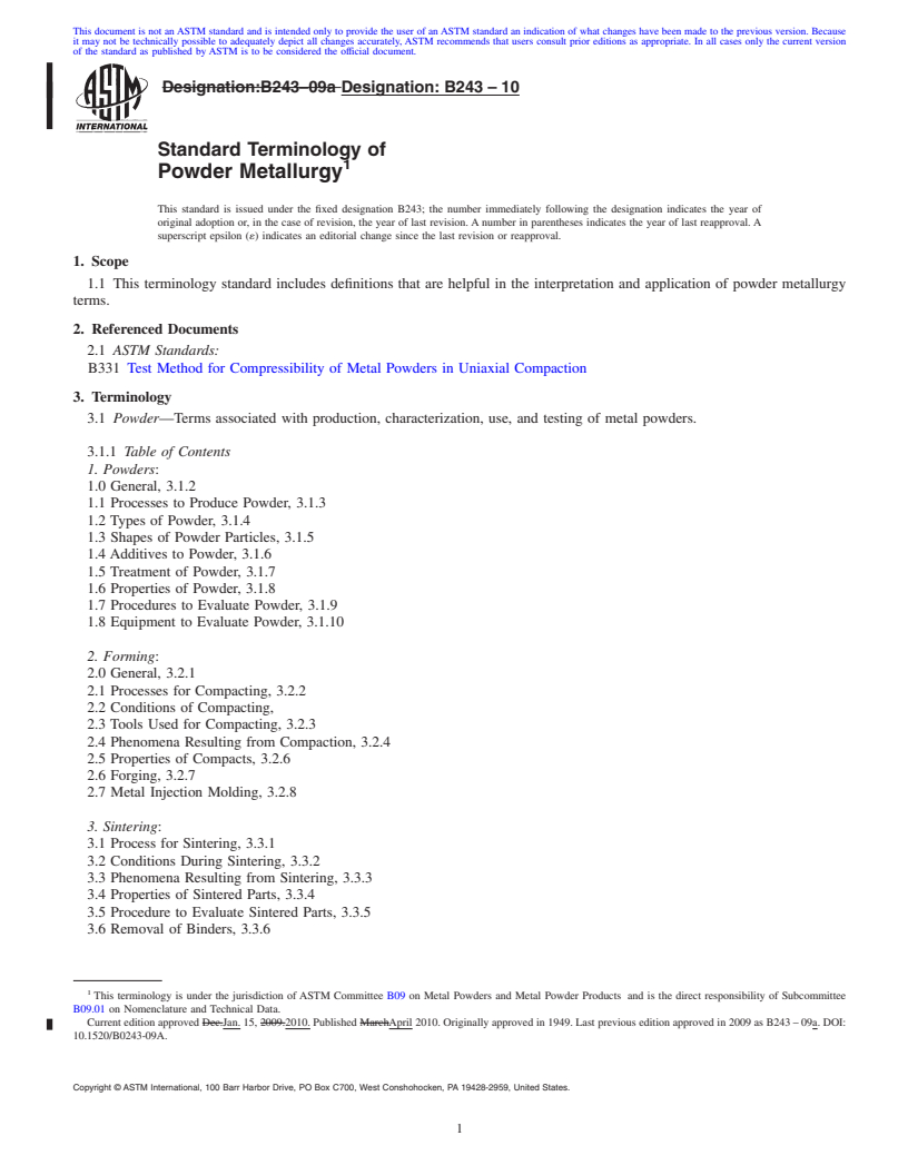 REDLINE ASTM B243-10 - Standard Terminology of  Powder Metallurgy