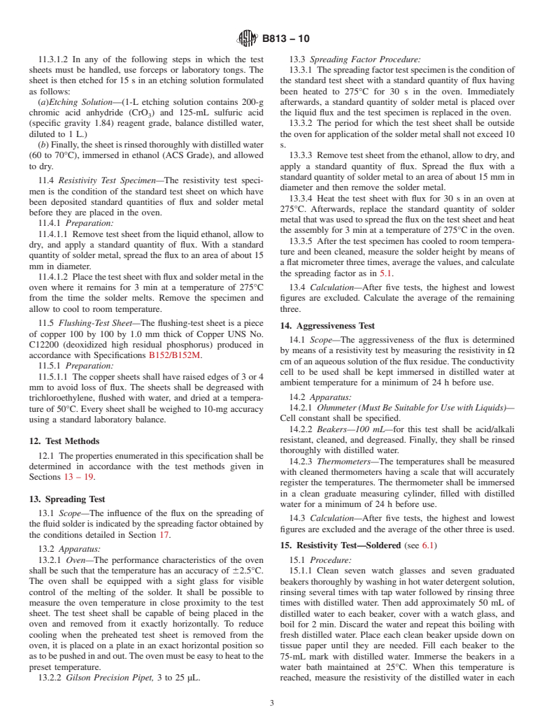 ASTM B813-10 - Standard Specification for Liquid and Paste Fluxes for Soldering of Copper and Copper Alloy Tube