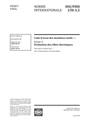 ISO/FDIS 230-3.2:Version 13-okt-2020 - Code d'essai des machines-outils