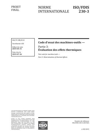 ISO/FDIS 230-3.2 - Code d'essai des machines-outils