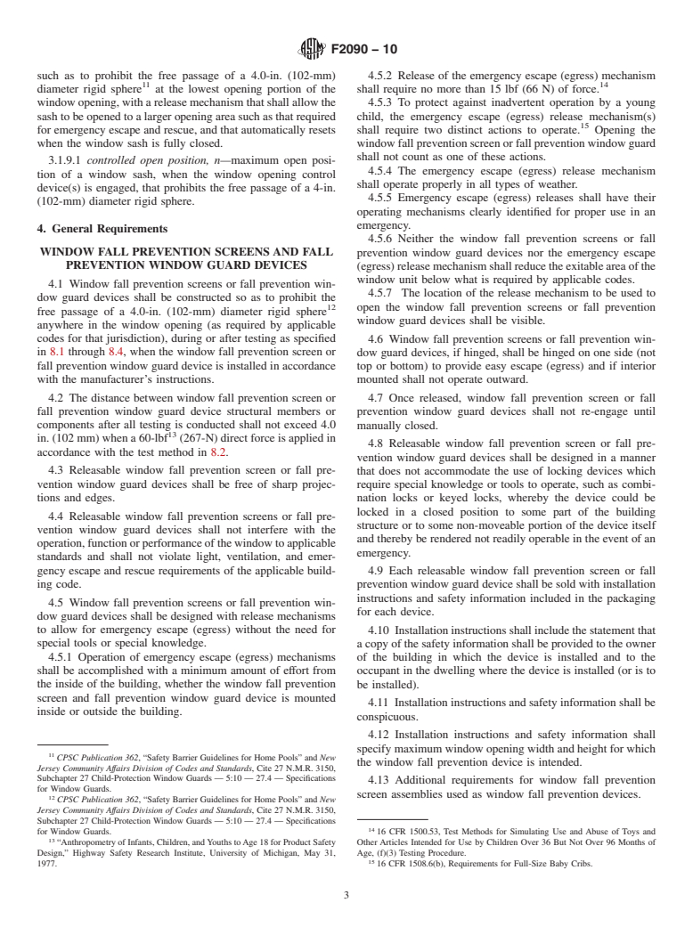 ASTM F2090-10 - Standard Specification for Window Fall Prevention Devices With Emergency Escape (Egress) Release Mechanisms