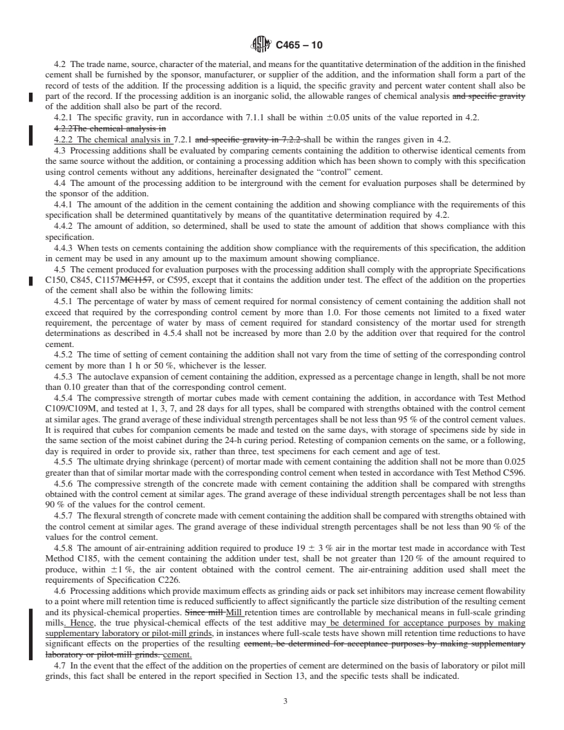 REDLINE ASTM C465-10 - Standard Specification for Processing Additions for Use in the Manufacture of Hydraulic Cements