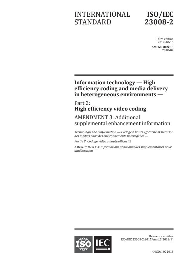 ISO/IEC 23008-2:2017/Amd 3:2018 - Additional supplemental enhancement information
