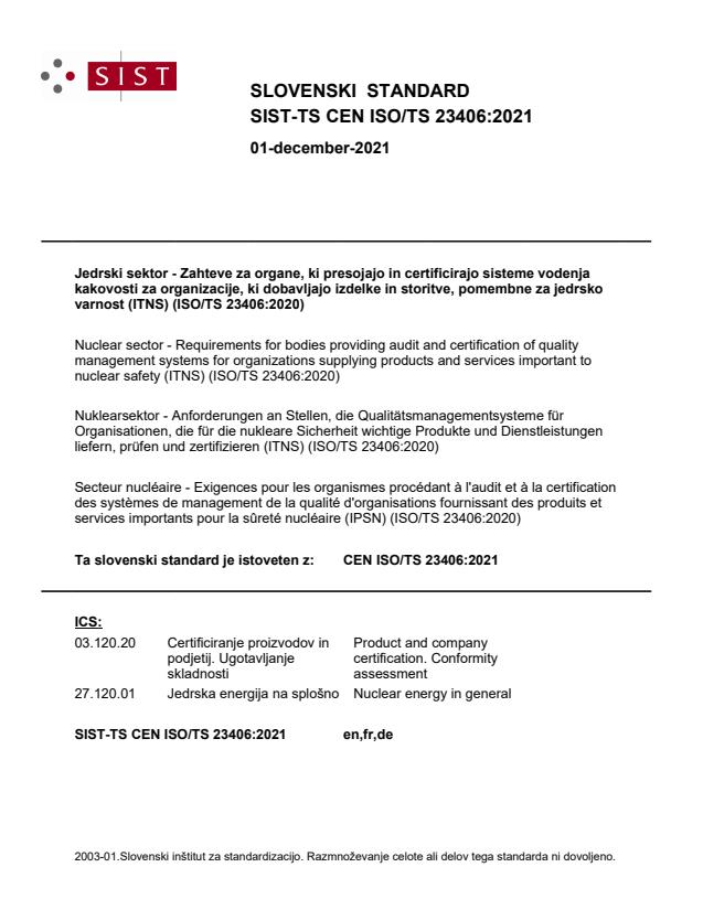 SIST-TS CEN ISO/TS 23406:2021