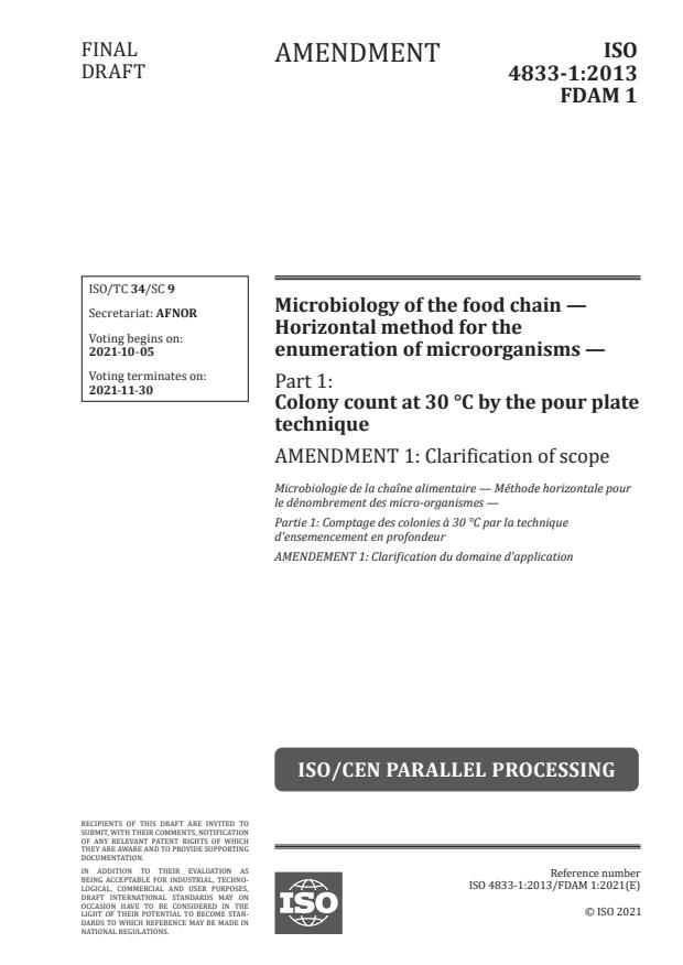 ISO 4833-1:2013/FDAmd 1 - Clarification of scope