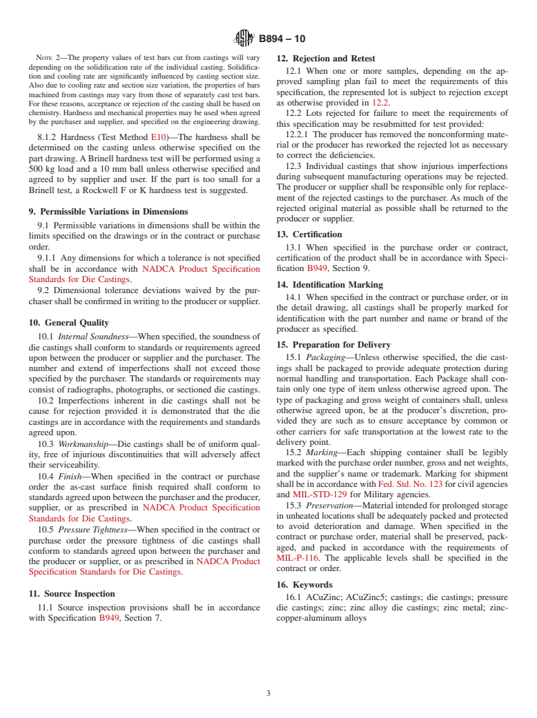 ASTM B894-10 - Standard Specification for ACuZinc5 (Zinc-Copper-Aluminum) Alloy Die Castings