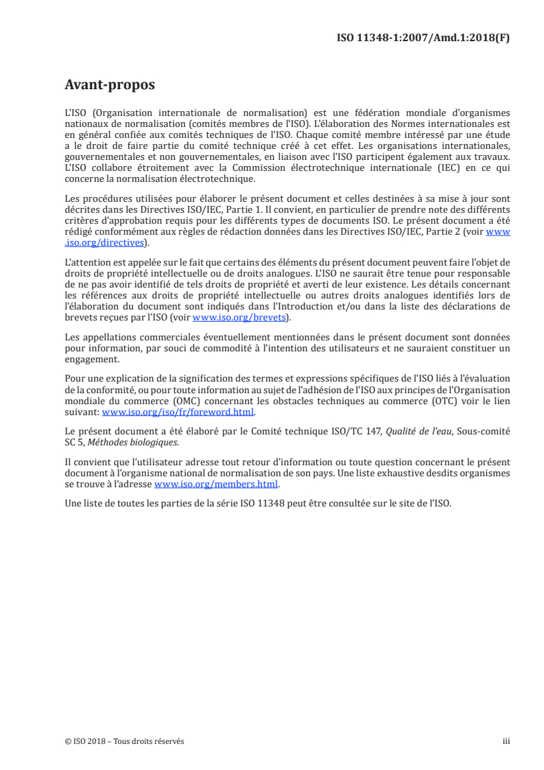 ISO 11348-1:2007/Amd 1:2018 - Qualité de l'eau — Détermination de l'effet inhibiteur d'échantillons d'eau sur la luminescence de Vibrio fischeri (Essai de bactéries luminescentes) — Partie 1: Méthode utilisant des bactéries fraîchement préparées — Amendement 1
Released:12/3/2018