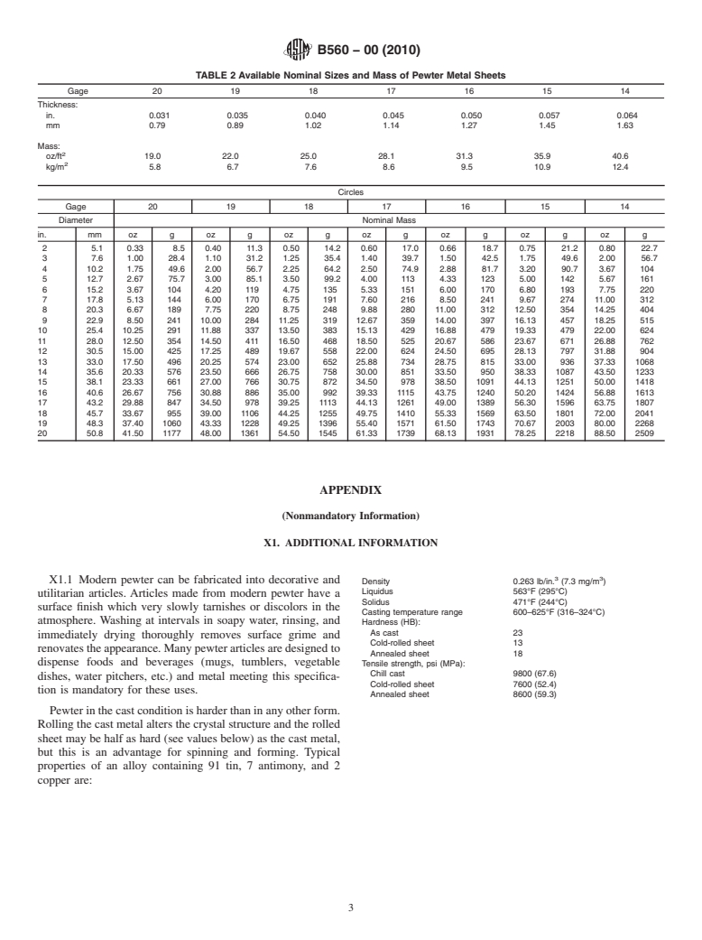 ASTM B560-00(2010) - Standard Specification for Modern Pewter Alloys