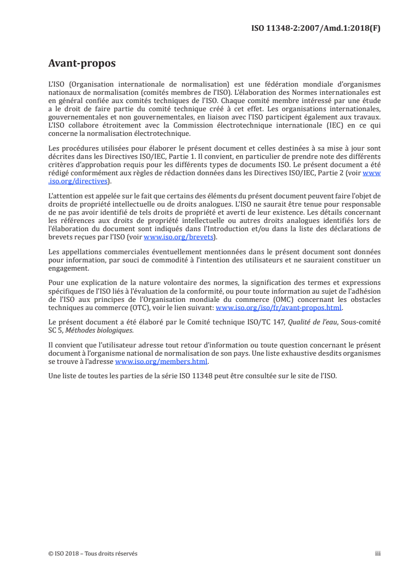 ISO 11348-2:2007/Amd 1:2018 - Qualité de l'eau — Détermination de l'effet inhibiteur d'échantillons d'eau sur la luminescence de Vibrio fischeri (Essai de bactéries luminescentes) — Partie 2: Méthode utilisant des bactéries déshydratées — Amendement 1
Released:12/3/2018