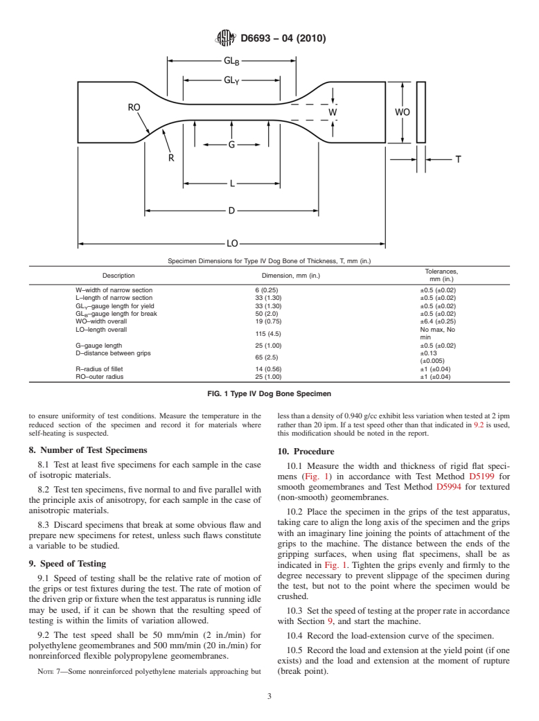 ASTM D6693-04(2010) - Standard Test Method for Determining Tensile Properties of Nonreinforced Polyethylene and Nonreinforced Flexible Polypropylene Geomembranes