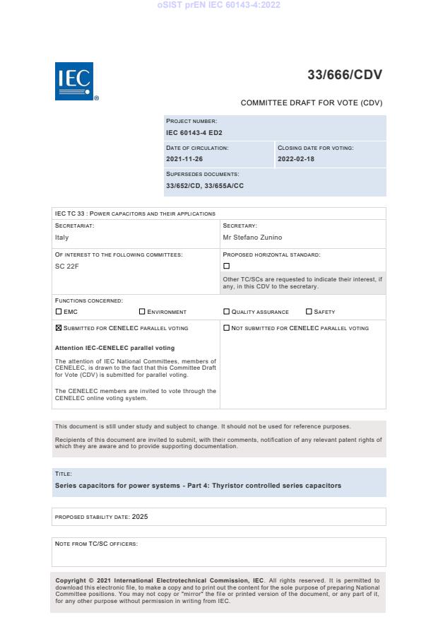 prEN IEC 60143-4:2022 - BARVE