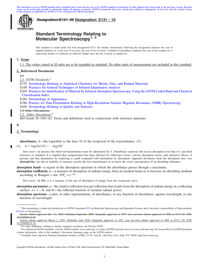 REDLINE ASTM E131-10 - Standard Terminology Relating to Molecular Spectroscopy