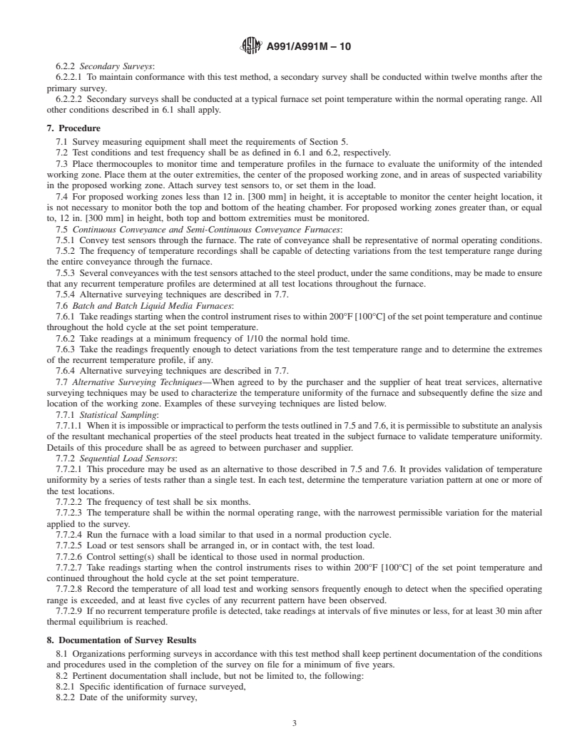 REDLINE ASTM A991/A991M-10 - Standard Test Method for Conducting Temperature Uniformity Surveys of Furnaces Used to Heat Treat Steel Products