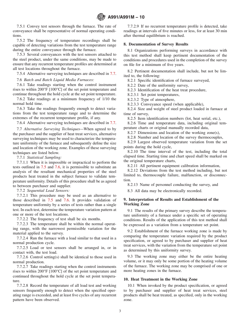 ASTM A991/A991M-10 - Standard Test Method for Conducting Temperature Uniformity Surveys of Furnaces Used to Heat Treat Steel Products