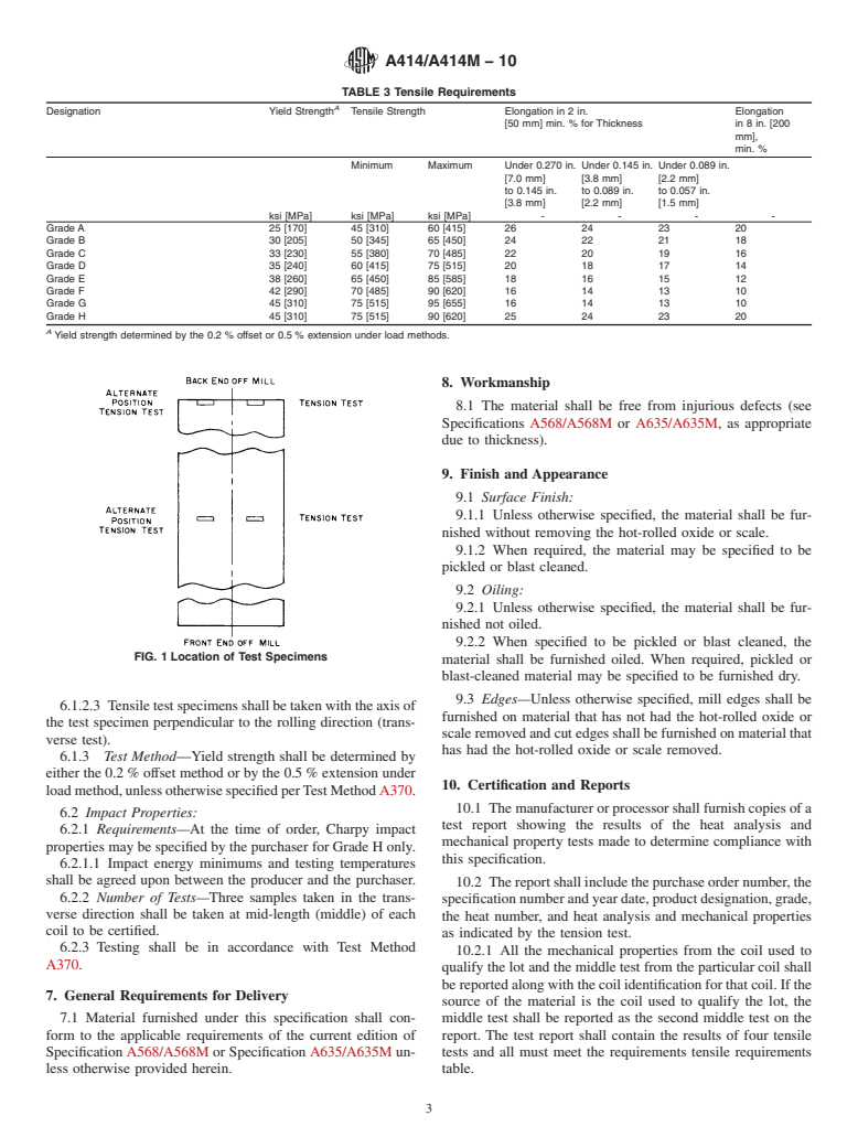 ASTM A414/A414M-10 - Standard Specification for  Steel, Sheet, Carbon, and High-Strength, Low-Alloy for Pressure Vessels