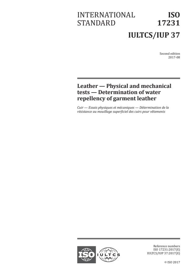 ISO 17231:2017 - Leather -- Physical and mechanical tests -- Determination of water repellency of garment leather