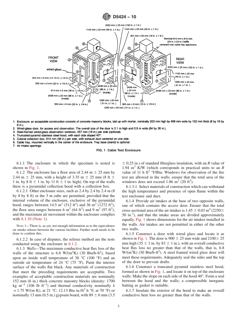 ASTM D5424-10 - Standard Test Method for Smoke Obscuration of Insulating Materials Contained in Electrical or Optical Fiber Cables When Burning in a Vertical Cable Tray Configuration