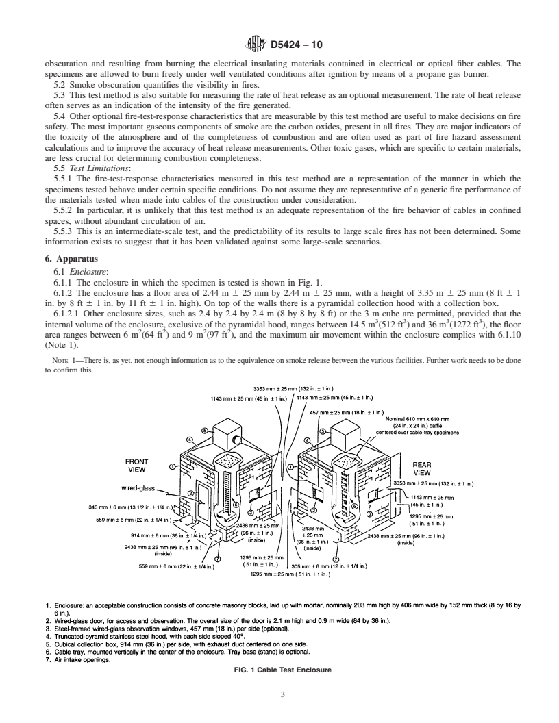 REDLINE ASTM D5424-10 - Standard Test Method for Smoke Obscuration of Insulating Materials Contained in Electrical or Optical Fiber Cables When Burning in a Vertical Cable Tray Configuration