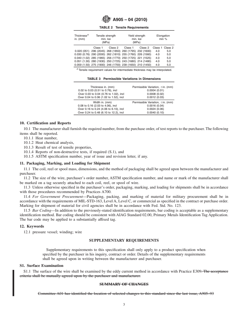 REDLINE ASTM A905-04(2010) - Standard Specification for Steel Wire, Pressure Vessel Winding