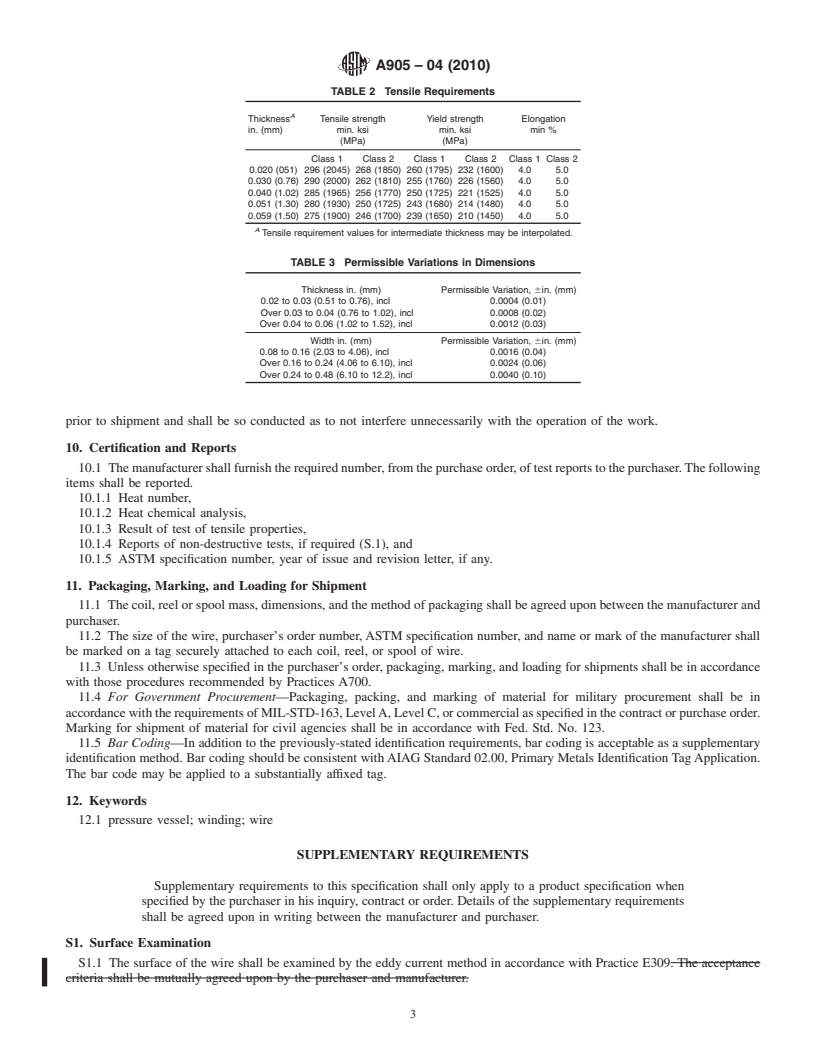 REDLINE ASTM A905-04(2010) - Standard Specification for Steel Wire, Pressure Vessel Winding