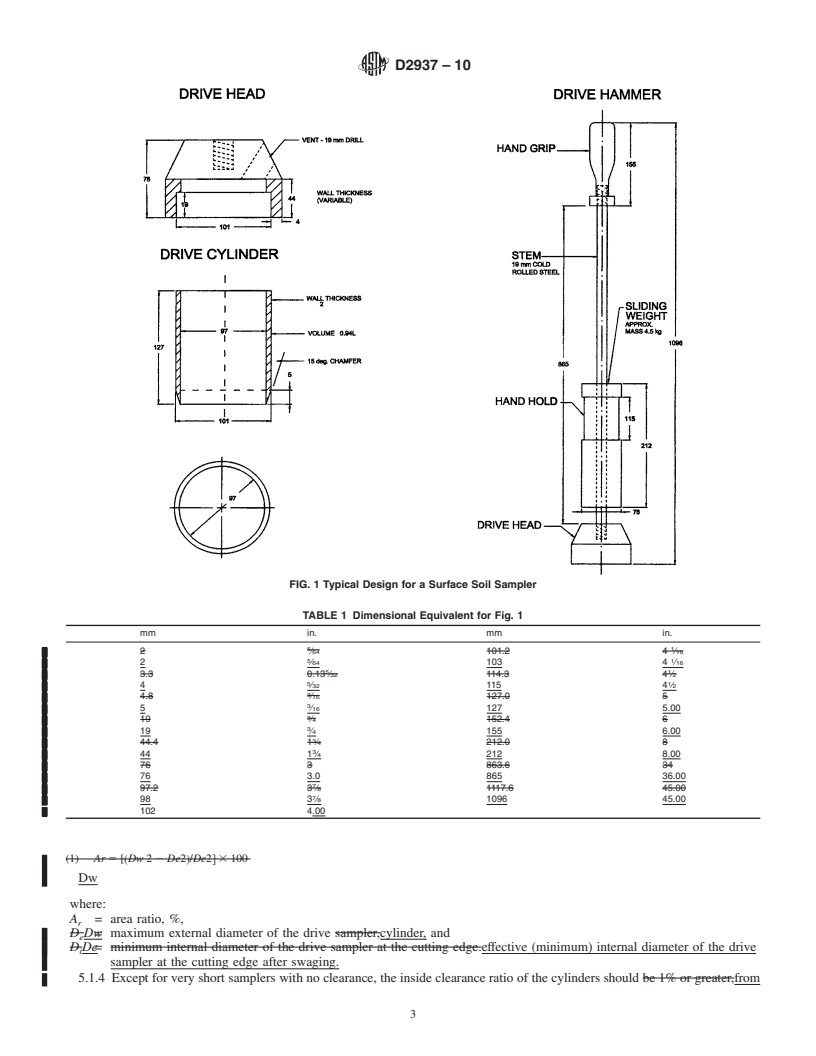 REDLINE ASTM D2937-10 - Standard Test Method for Density of Soil in Place by the Drive-Cylinder Method