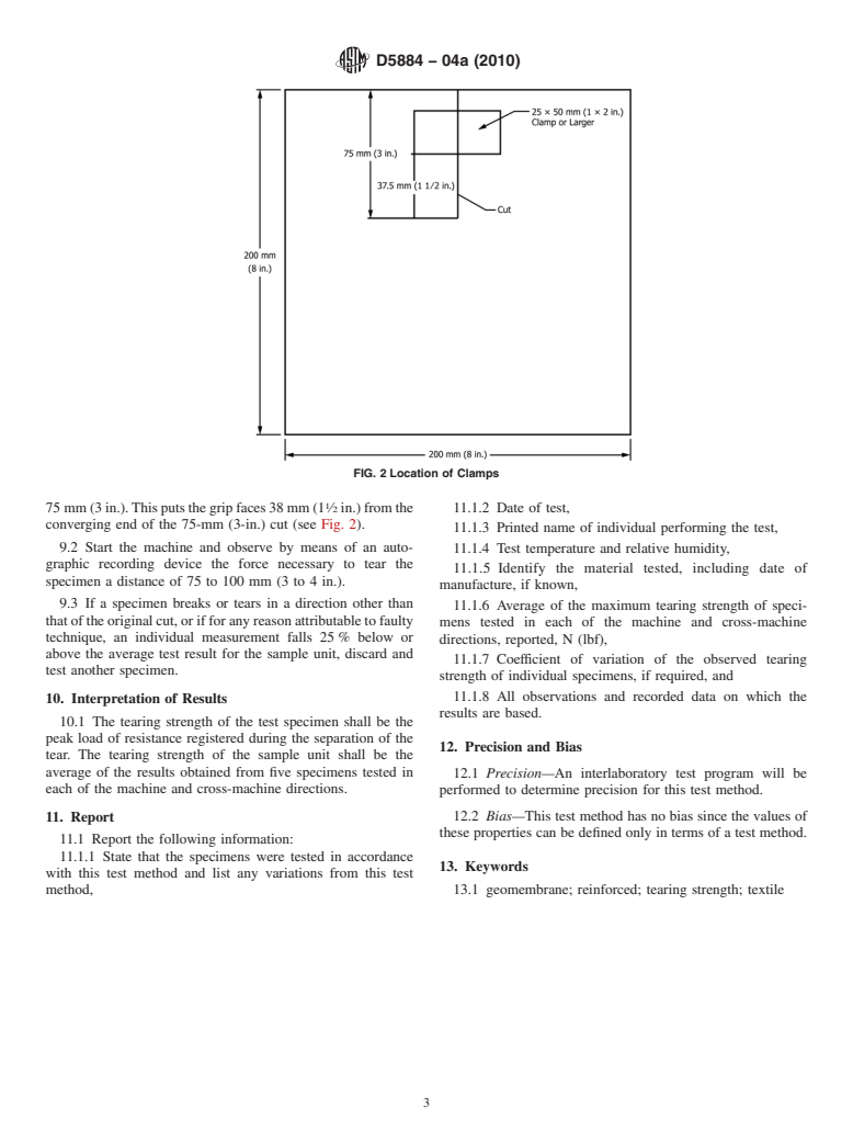 ASTM D5884-04a(2010) - Standard Test Method for Determining Tearing Strength of Internally Reinforced Geomembranes