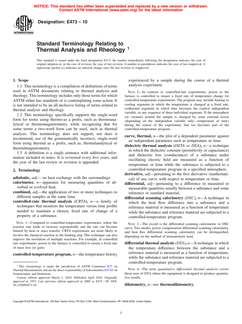 ASTM E473-10 - Standard Terminology Relating to  Thermal Analysis and Rheology